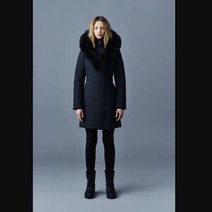 Mackage Trish Black Down Parka Coat Jacket Real Silver Fox Rabbit Fur S Small